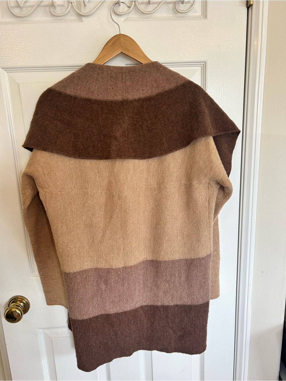 Eileen Fisher Two-Tone Brown & Tan Draped Cardigan | 100% Merino Wool | Size L - Picture 4 of 7
